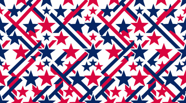 Patriotic stars and stripes geometric seamless pattern background