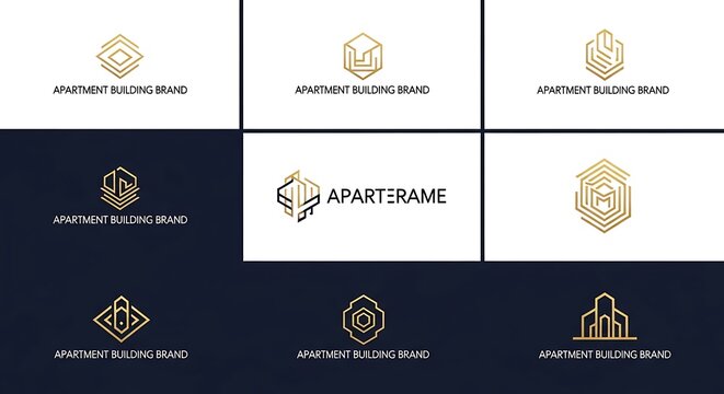 Collection of golden apartment building logos for branding