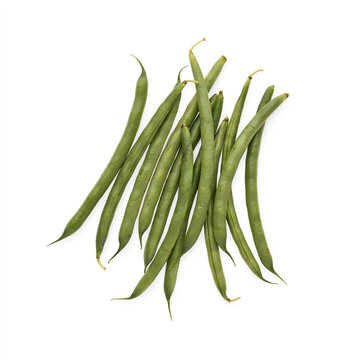 Top view of fresh green bean pods pile isolated on transparent background