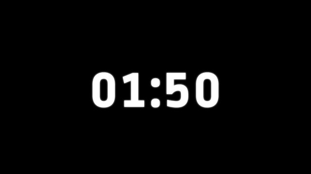 10 minute countdown animation from 600 seconds to 0 seconds. 10 minute countdown timer with alpha channel animation.