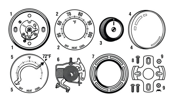 Detailed assembly components of mechanical thermostat unit
