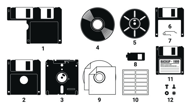 Storage media floppy disks and CDs disassembled kit items