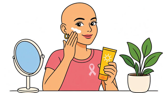 Woman applying cream to her face.