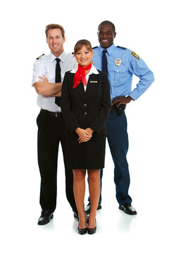 Airline: Cheerful Pilot, Security and Stewardess