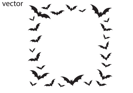 Flying halloween bats silhouette, Spooky Bat icon,  set of halloween bats vector line act illustration on a white background 