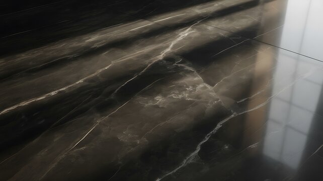 Dark marble surface with white veins and reflection of a window reflective surface window reflection