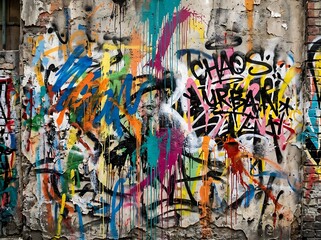 Fototapeta premium Colorful Urban Graffiti Wall with Vibrant Street Art.