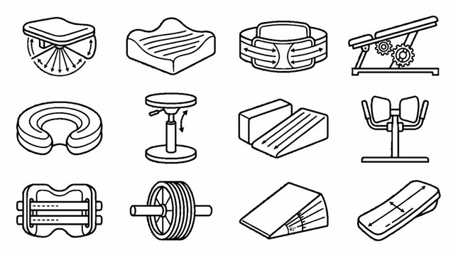 Orthopedic and Ergonomic Support Equipment Line Icons Set for Health and Comfort.