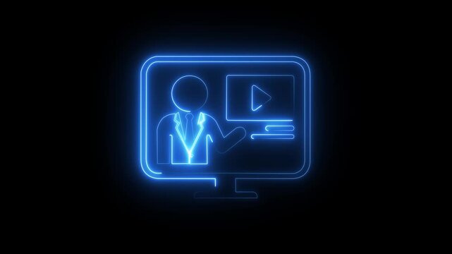 Neon digital presentation business webinar and online learning concept on black background .4k video animation 