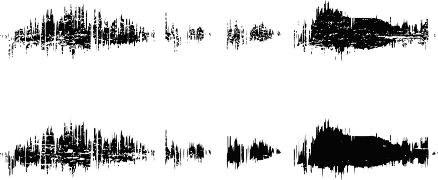 Soundwave audio signal in black on white background abstract music frequency visualization, digital sound rhythm, voice waveform lines