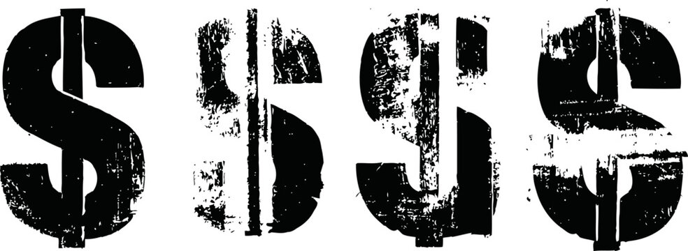 grunge dollar signs distressed design symbols with rough texture black icons