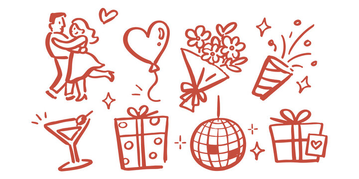 Romantic Celebration Icons Doodle Vector Illustration