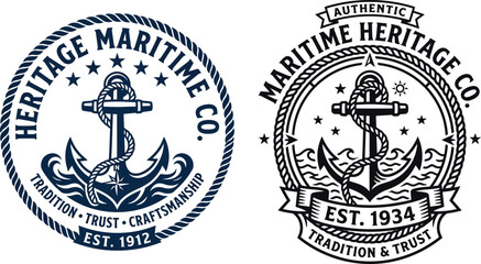 Fototapeta premium Maritime heritage company vintage anchor emblem logo set design