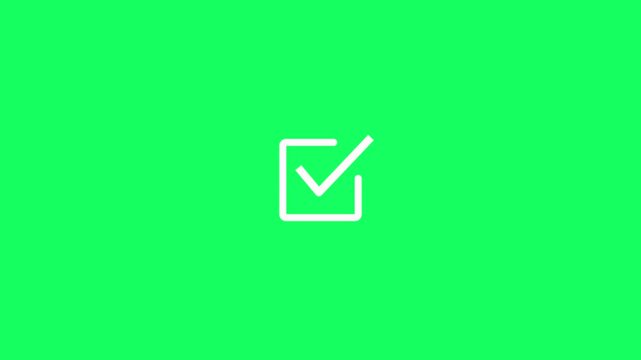 Right check mark icon animation on green background. Positive, tick mark icon. Check box check mark symbol animation for selection confirmation status. Approved option and correct choice indication