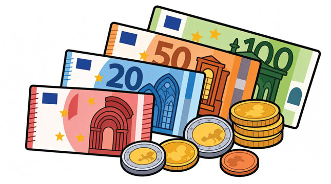 Euro banknotes and coins money.