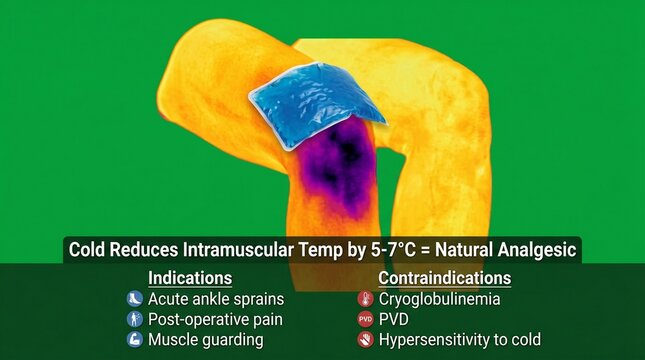 Cold pack on knee reduces muscle temperature for pain relief naturally