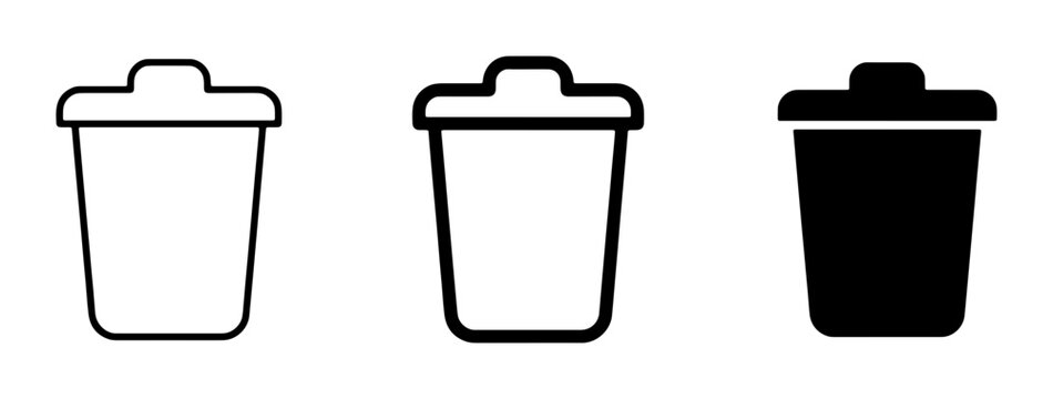 Trash Can Icons Set, Delete Symbol Vector Graphics, Waste Bin Collection, Recycle Bin Icons