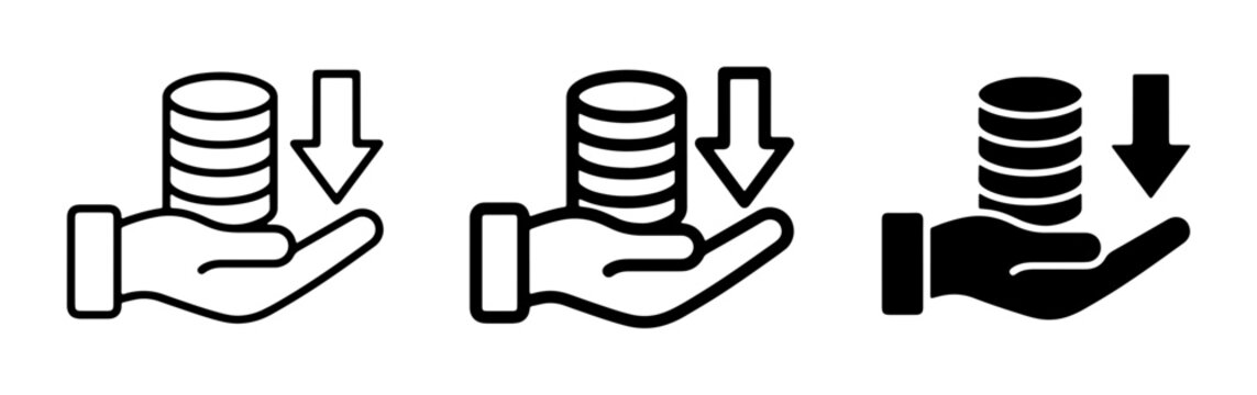Money Loss Icon Set, Financial Decline Symbols, Investment Decrease Graphics, Economic Downturn Illustrations, Coin Stack Downward Trend