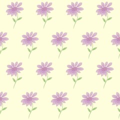 Fototapeta premium Seamless Watercolor Purple Daisy Pattern Hand Painted Floral Background