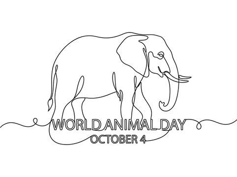 Minimal Elephant Line Art World Animal Day Conservation Design