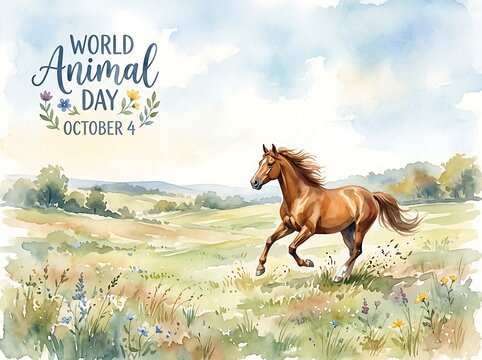 Wild Horse in Nature World Animal Day Conservation Illustration