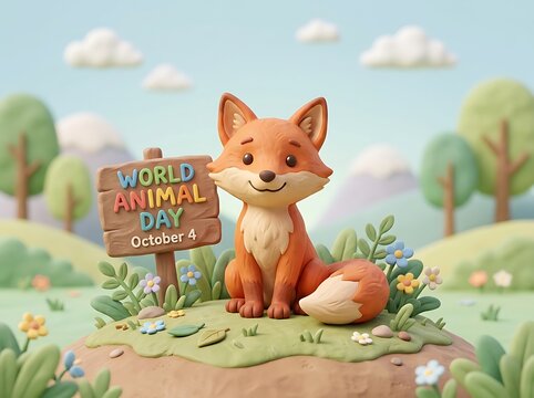 Cute Fox World Animal Day Wildlife Conservation Artwork