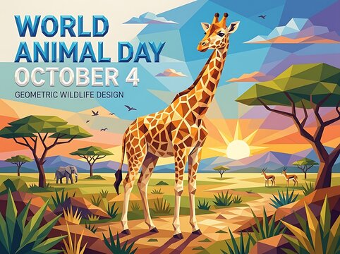 Colorful Giraffe World Animal Day Wildlife Awareness Illustration