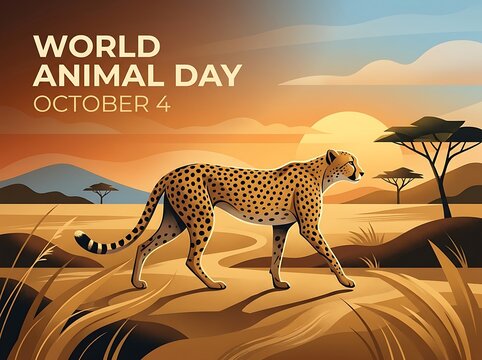 Cheetah in Desert World Animal Day Wildlife Conservation Artwork