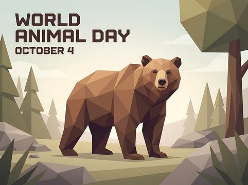 Geometric Bear World Animal Day Wildlife Conservation Illustration