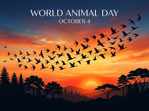 Flying Birds at Sunset World Animal Day Wildlife Awareness Illustration