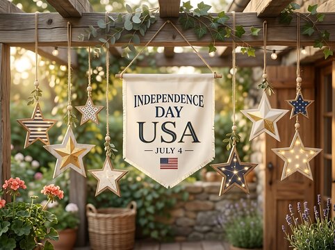 Independence Day USA Patriotic Wreath Floral Decoration Illustration