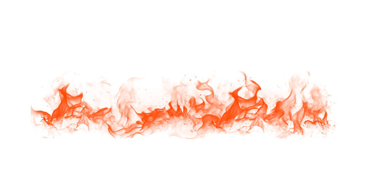 Vibrant orange flames isolated on transparent background with dynamic movements and sparks flying everywhere freely