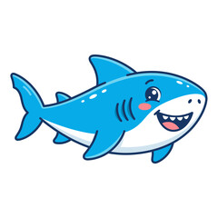 Fototapeta premium Cute Blue Cartoon Shark Character Smiling Single Vector Icon Design