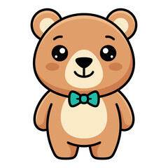 Obraz premium Cute Brown Cartoon Bear Character With Bowtie Vector Icon Design