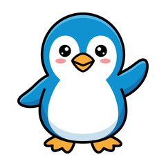Fototapeta premium Cute Cartoon Blue Penguin Character Waving Single Vector Icon Design