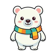 Fototapeta premium Cute Cartoon Polar Bear Character With Scarf Vector Icon Design