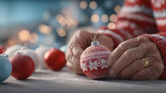 Person Deliberately Places Ornament with Care During Festive Holiday Season