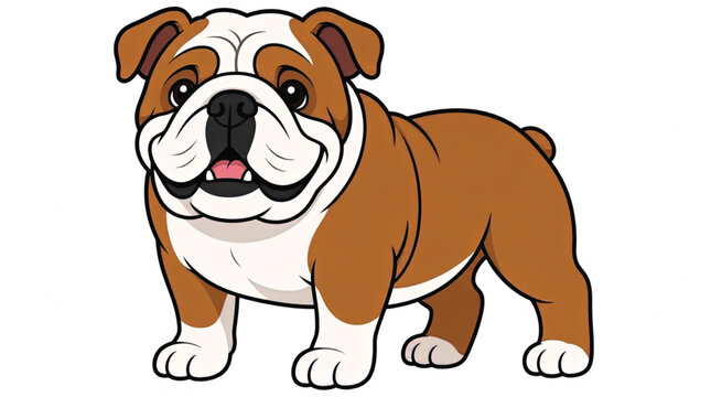 Brown and White English Bulldog Cartoon.