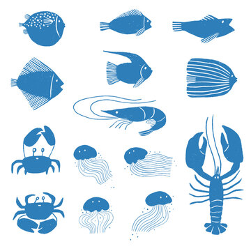 Collection of sea animal minimalist shapes