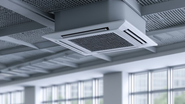Ceiling mounted cassette air conditioner in modern office