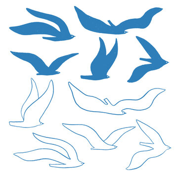 Minimalist set of seagul vector illustrations