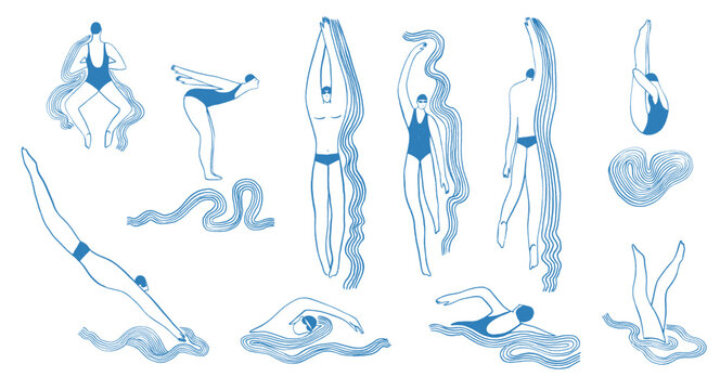 Set of swimmers vector illustrations