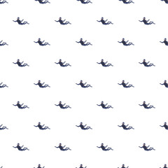 Scuba divers wearing wetsuits and fins swimming in a seamless pattern on white background © nsit0108