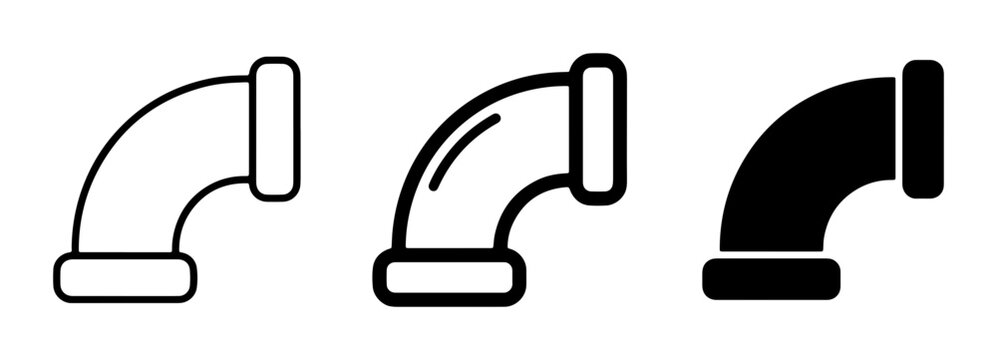 Plumbing Pipe Elbow Icons, Set of 3 Vector Graphics, Industrial Connection Elements, Water System Components, Construction and Repair Symbols