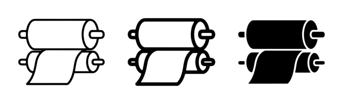 Printing Press Icons, Rollers and Paper Machine Symbols, Industrial Equipment Vector Graphics