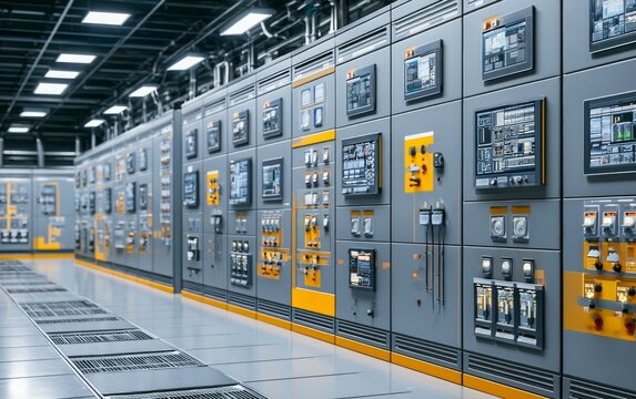 Modern Power Distribution Control Center with Wall Panels and Equipment