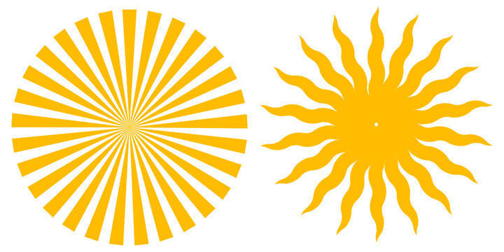 Two stylized sun icons with straight and wavy rays