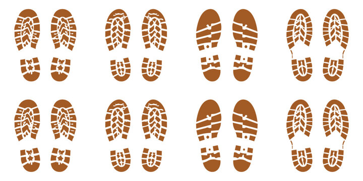 Set of boot sole imprint minimalistic line drawing, as path symbol.