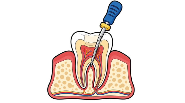 Dental root canal treatment procedure closeup.