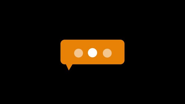 Orange Chat Message Bubble Animation with Typing Indicator on black background.4k video